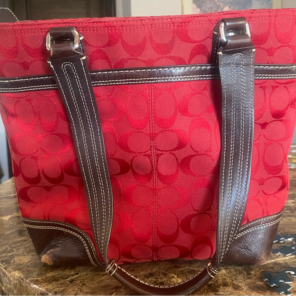 Coach Elegant Red and Brown Tote Bag